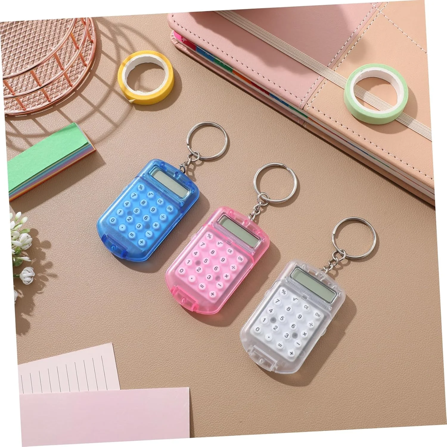3pcs Pocket Calculator Key Ring Tiny Small Portable  Electronic Calculator for  Students ( Color)