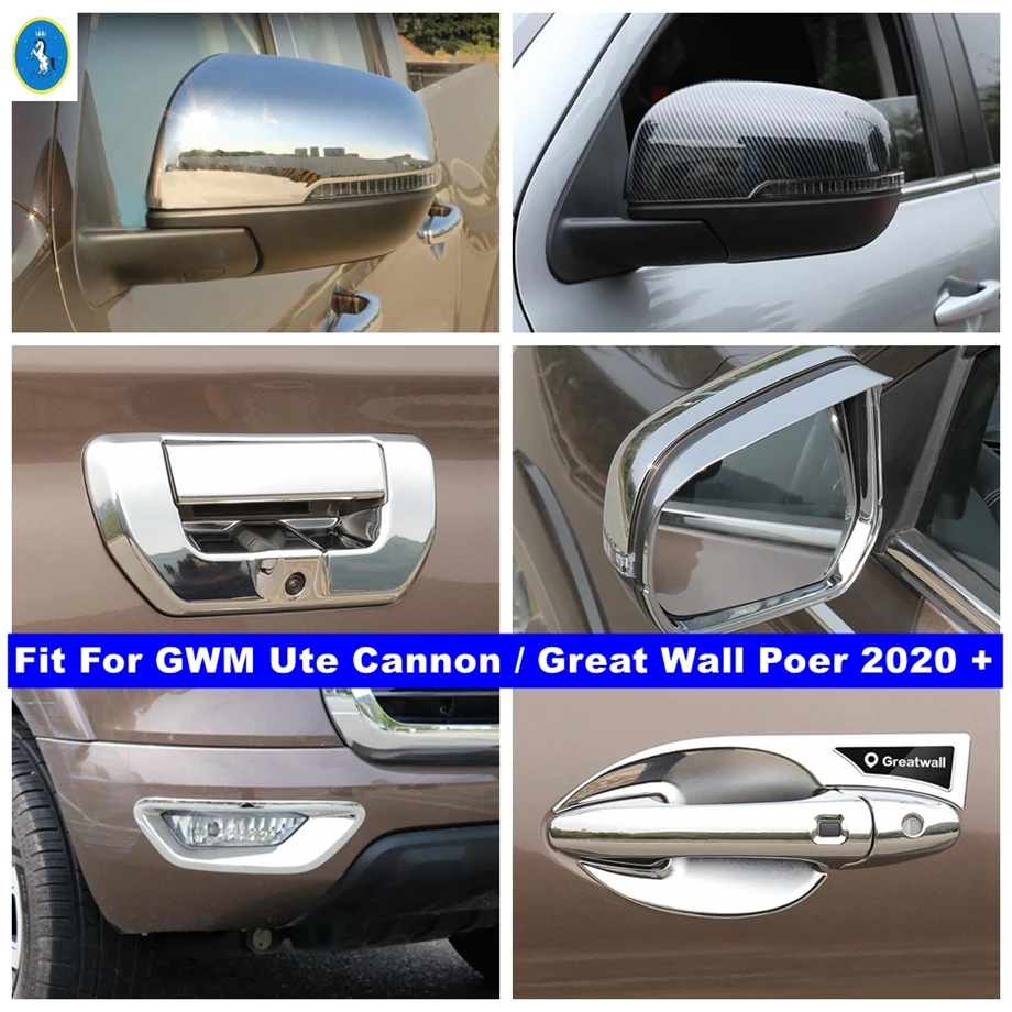 

Chrome Auto Front Fog Lights / Rearview Mirror / Door Handle Bowl Cover Trim For GWM Ute Cannon Great Wall Poer 2020 2021 2022