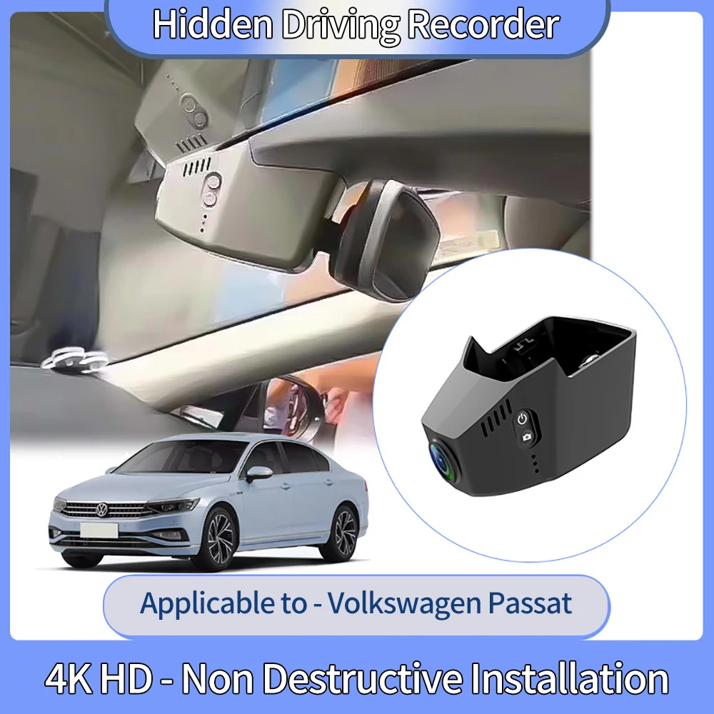 For Volkswagen Passat Car Hidden Dash Cam 2017-2024 New One Lens Tachograph 4K Wifi Parking Hidden Car DVR Video