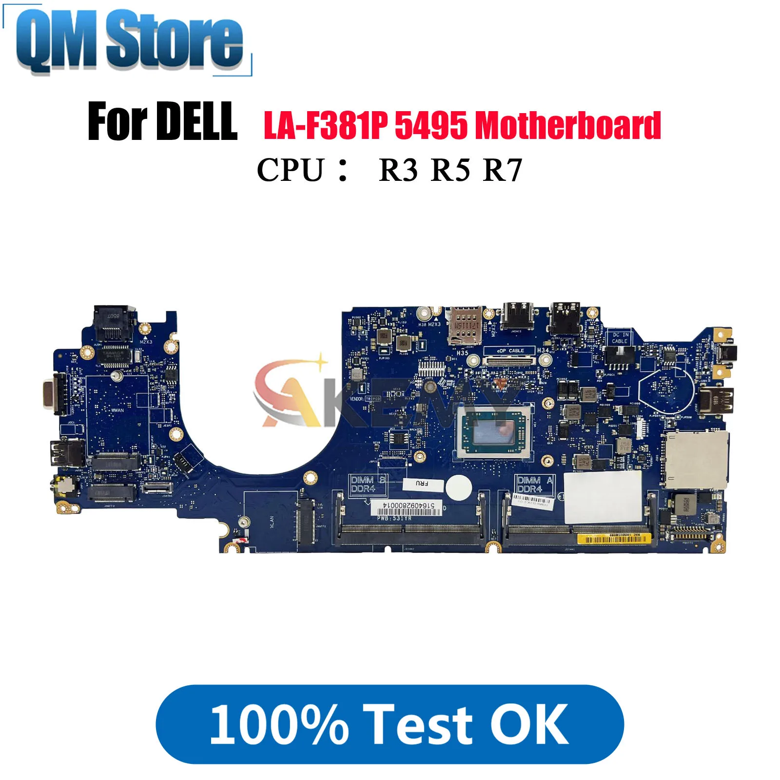 

LA-F381P Материнская плата для ноутбука Dell Latitude 5495 с процессором R3 R5 R7 07CT81 09GYDK 0MV0K5, высококачественное тестирование, ОК