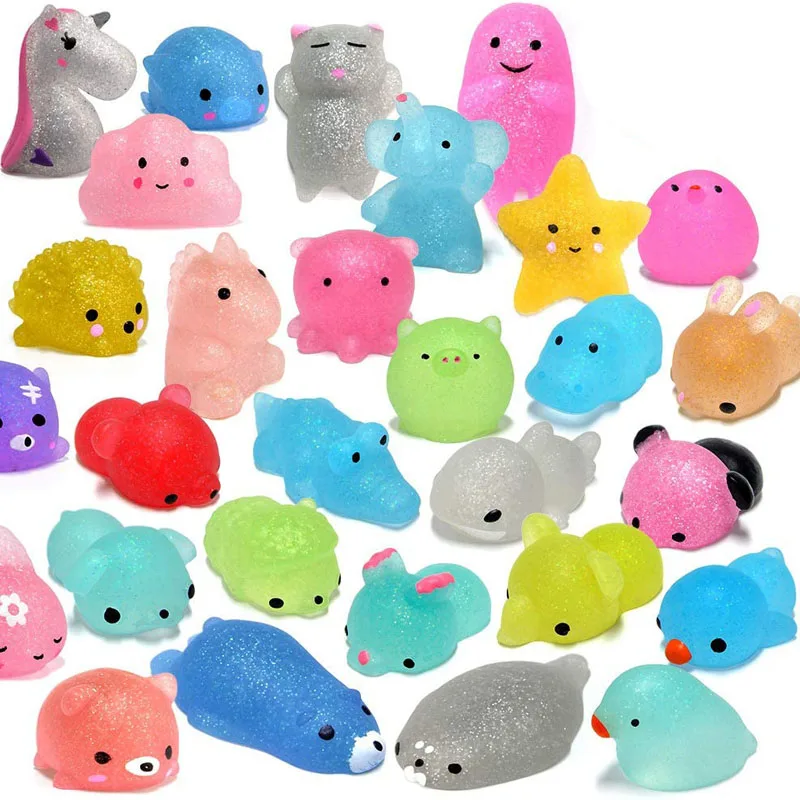 Kawaii Glitter Mochi Squishy Sensory Fidget, alivio del estrés, TDAH, autismo, terapia de ansiedad, juguetes para niños, premio en el aula, favores
