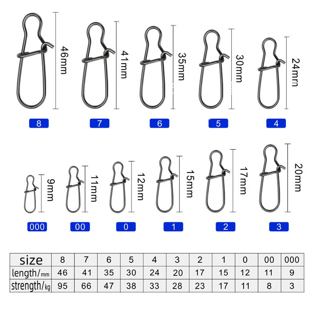 DNDYUJU 30-50pcs Stainless Steel Fishing Snap Hooked Snap Pin Fastlock  Clip Rolling Swivel Accessories Barrel Swivel Lure Hook