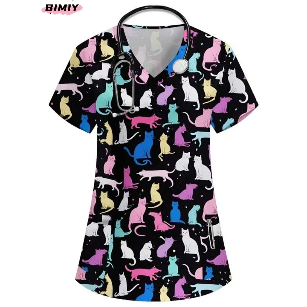 蝶スクラブトップス医療制服プリントスクラブトップ女性美容スパ制服医療看護作業服ドクターナーススクラブ