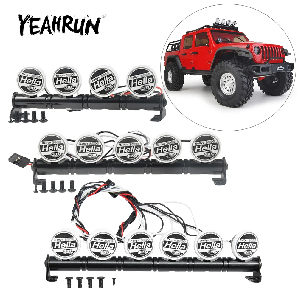 Yeahrun-金属製ルーフランプ,scx10 ii用ライトバー,TRX-4, TRX-6, 1/10 rcクローラー,車,トラックモデル,アップグレードパーツ,4, 5, 6 LEDライト