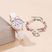 Personalized Cat Pu Leather Children's watch 3 Colors Cartoon Wristwatch For Student Girls Gift With Bracelet