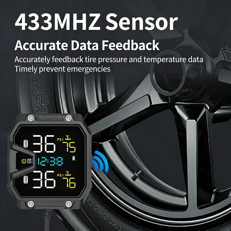 TPMS Motorcycle Tire Pressure Monitor Wireless Locomotive Waterproof Tire Pressure Detector Tire Safety Alarm image 3