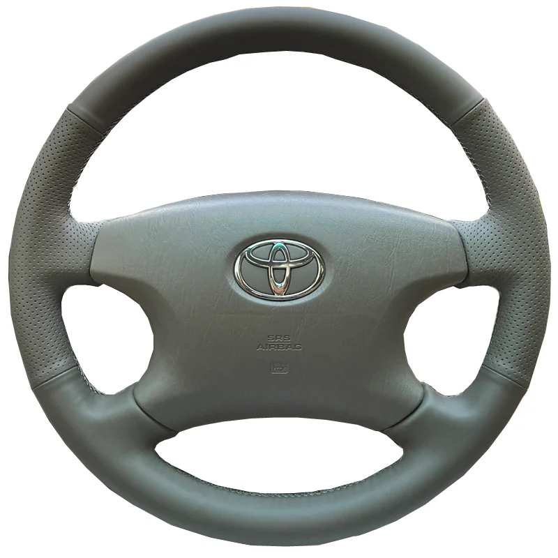 For Toyota Old Vios Corolla Hand-stitched non-slip grey Genuine Leather car Steering Wheel Cover