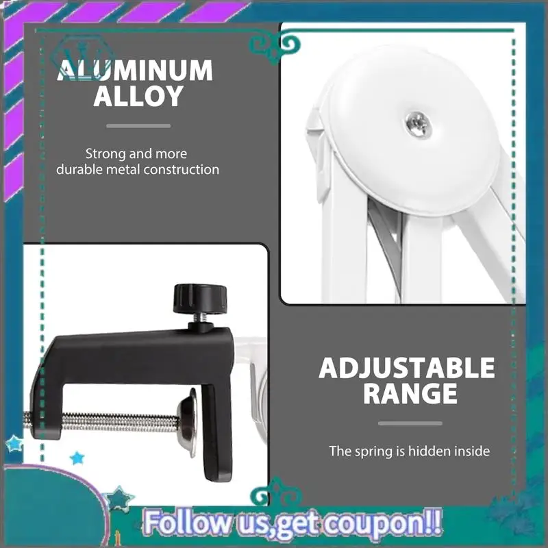 

A75Q-Microphone Stand Adjustable Suspension Boom Arm With Built-In Spring For Voice Recording White