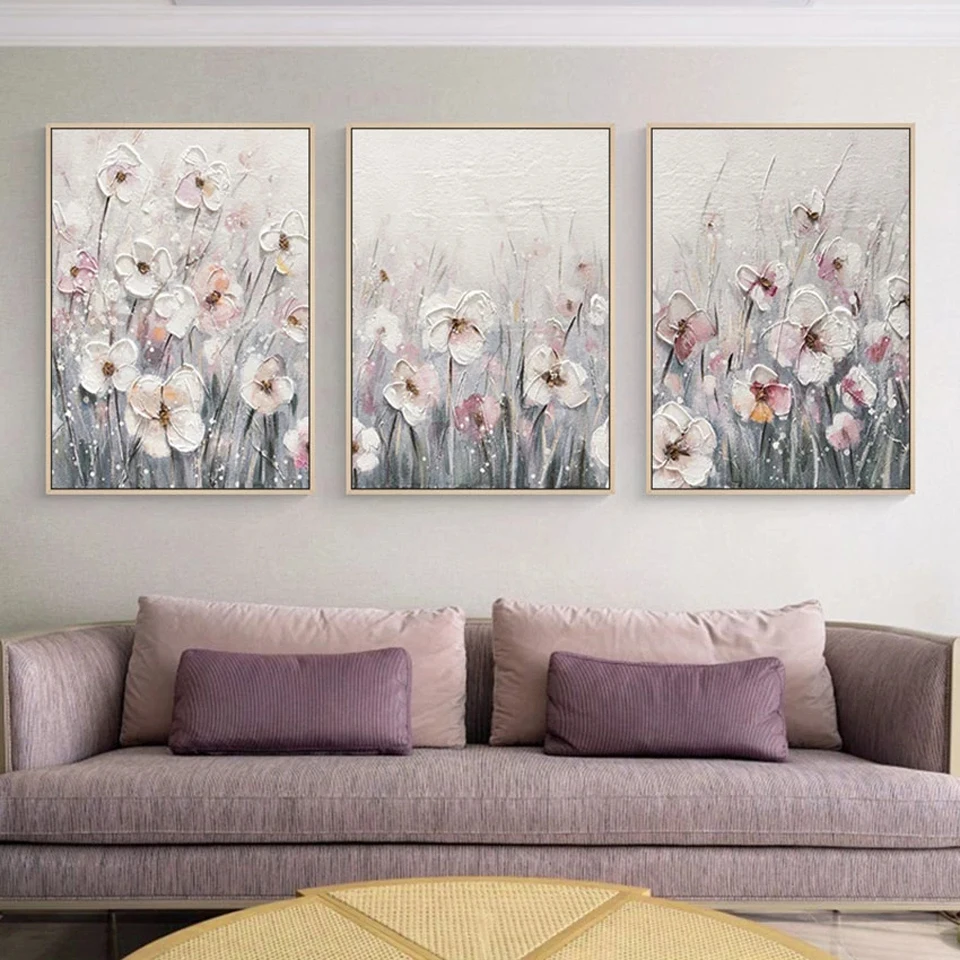 Diamond Painting Pink White Flowers 3 Pieces Full Diamond Embroidery Cross Stitch Mosaic Art DIY Home Decor Gift Triptych