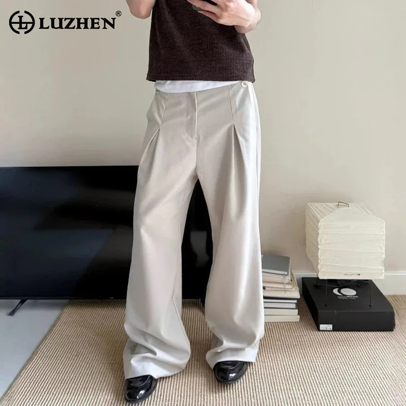 

LUZHEN Fashion Double Layer Fold Design Casual Pants Men's 2025 New Solid Color Elegant High Quality Handsome Trousers JY3838
