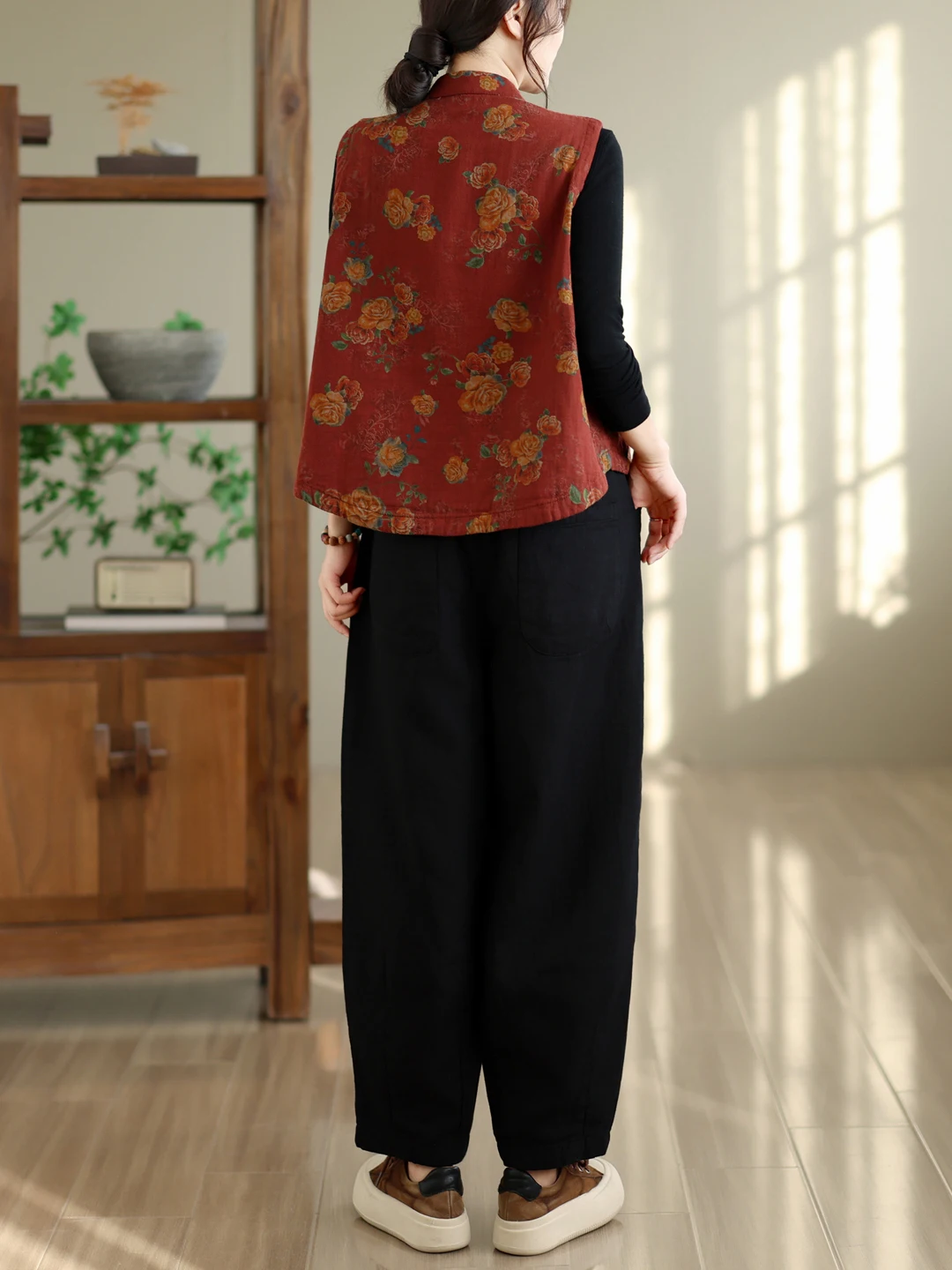 New Chinese Style Printed National Trend Buttonless Sleeveless Women's Vest Loose Casual Harlan Pants Versatile Autumn Artistic