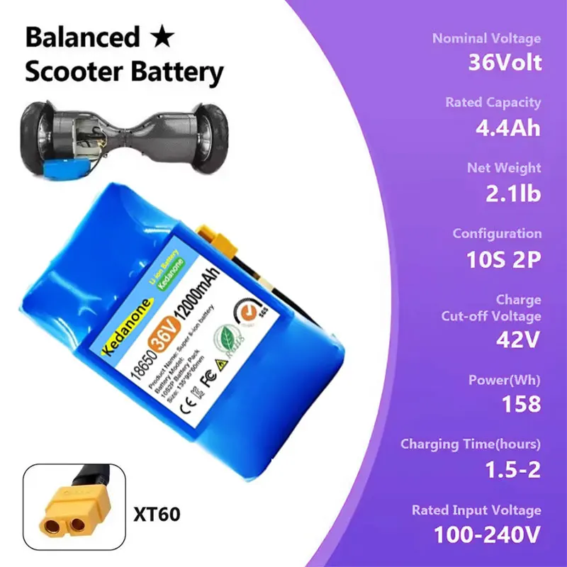 

Original 36v 4.4Ah Rechargeable Lithium Battery 10S2P 4400mAh 18650 Electric Self Balancing Scooter Hoverboard Batteries