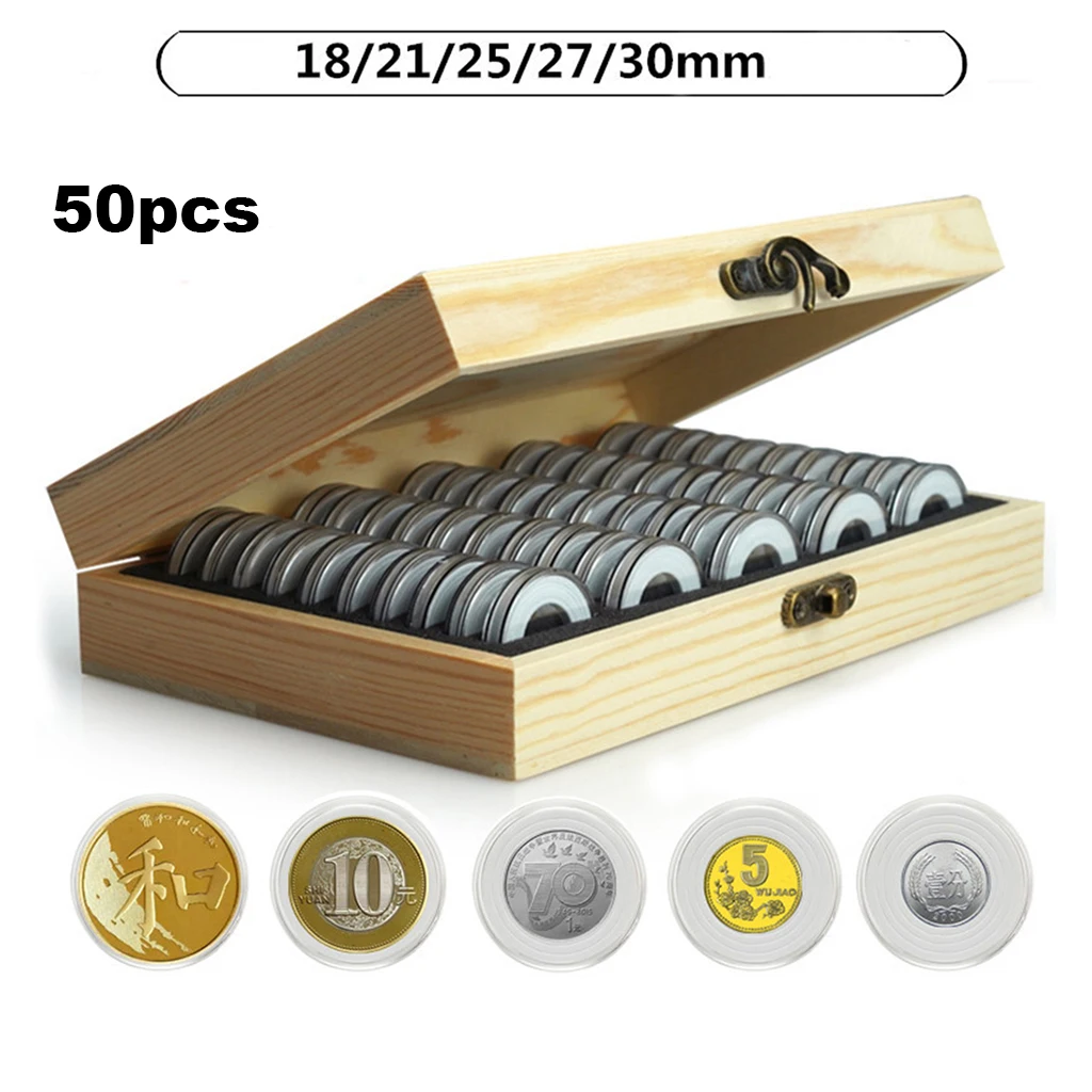 For Box Medal Gasket Wood 30mm 50pcs Coins Collection Protector Capsule Holder Storage With Coin Collectable Supplies