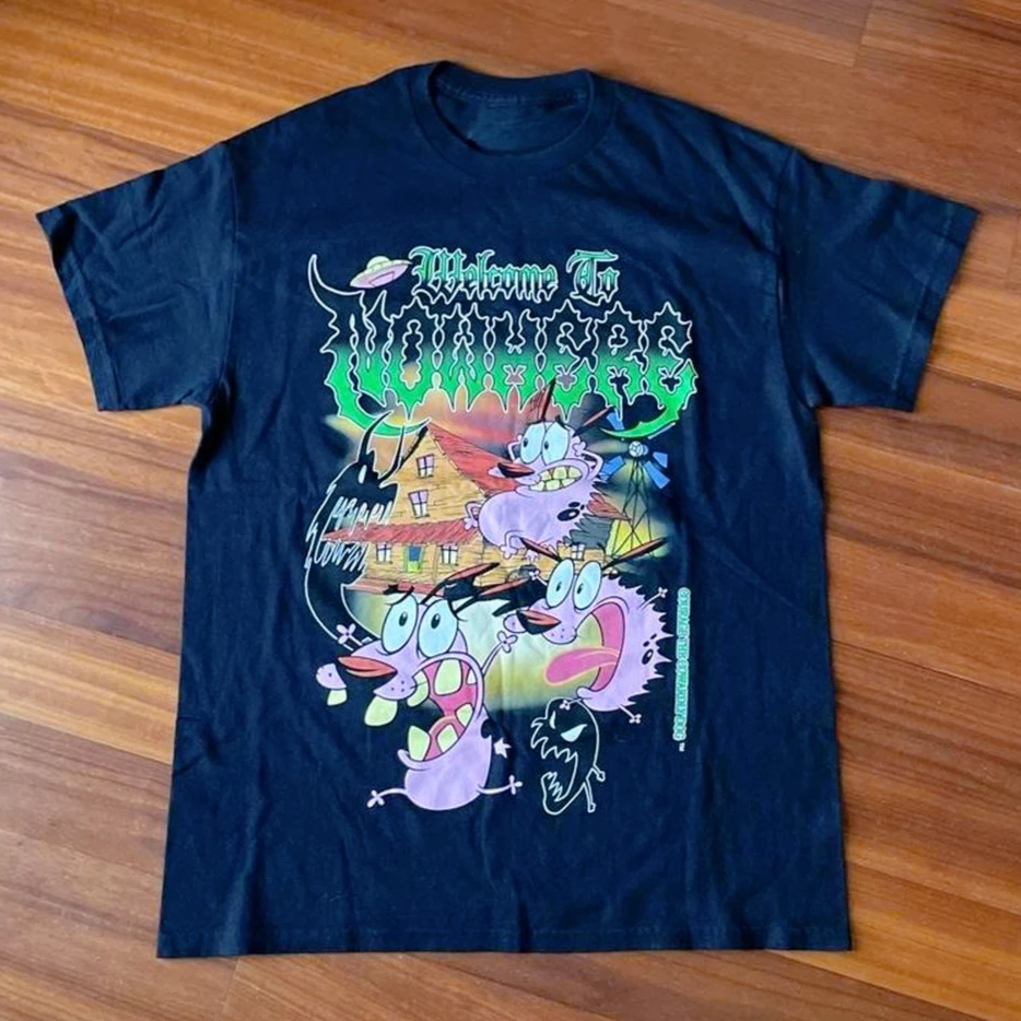 Vintage Courage the Cowardly Dog Cartoon Print Short Sleeve T-Shirt Retro Unisex Graphic Tee 90s Nostalgia Summer Streetwear Top