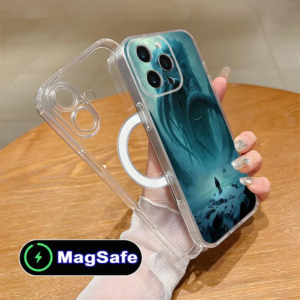 

Чехол для телефона Great Mythology Cthulhu для iPhone 17 16 15 14 13 12 11 Air Pro Max Plus Mini Magsafe, прозрачный, цветной, красивый