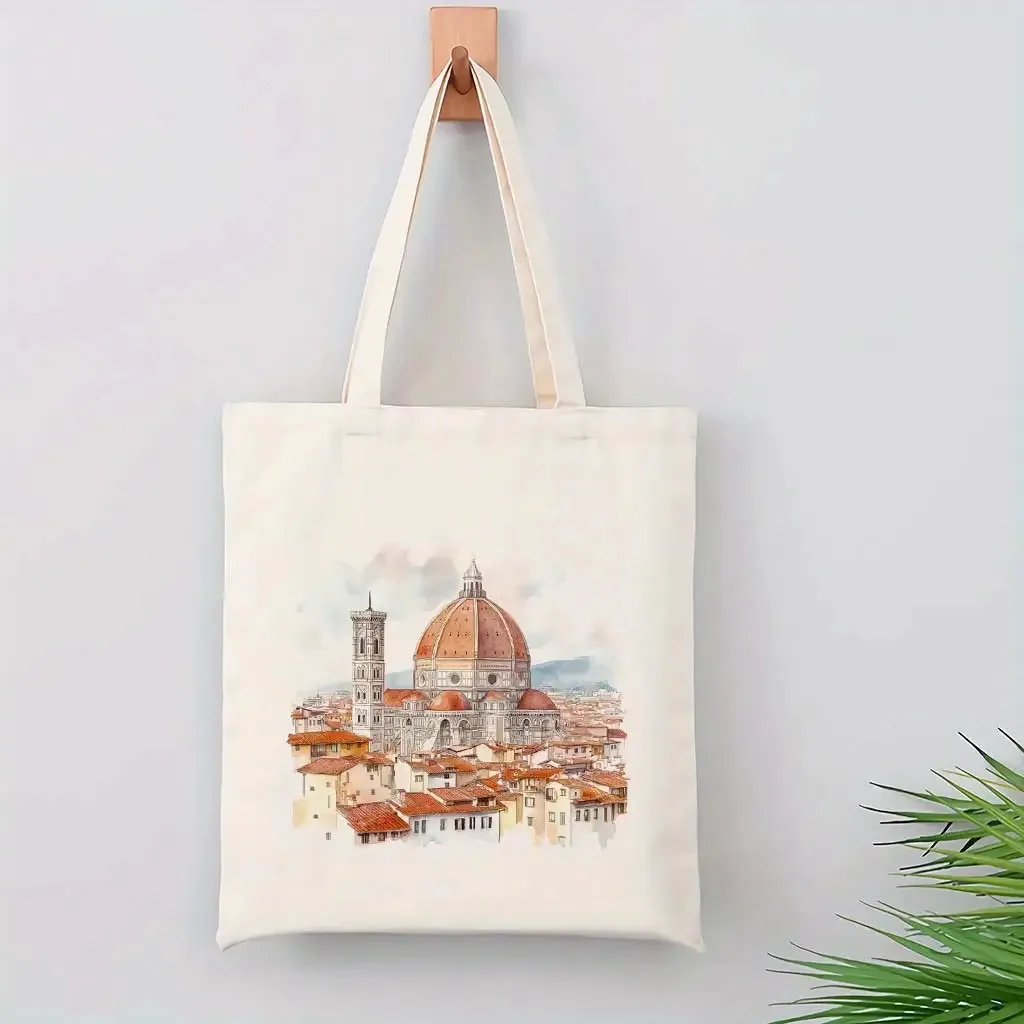 A Watercolor print of Florence, Italy print canvas tote bag, suitable for daily use, shopping, school, and travel