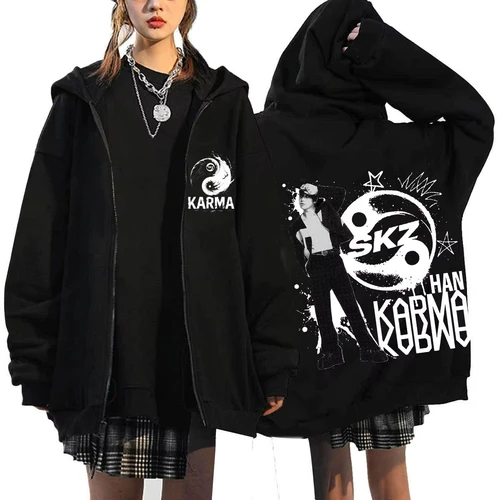 Imagen 2 del producto KPOP el 4o álbum KARMA FELIX HAN BANGCHAN CHANGBIN HYUNJIN SEUNGMIN LEE KNOW Zip Up mujeres/hombres Sudadera con capucha ropa de pareja