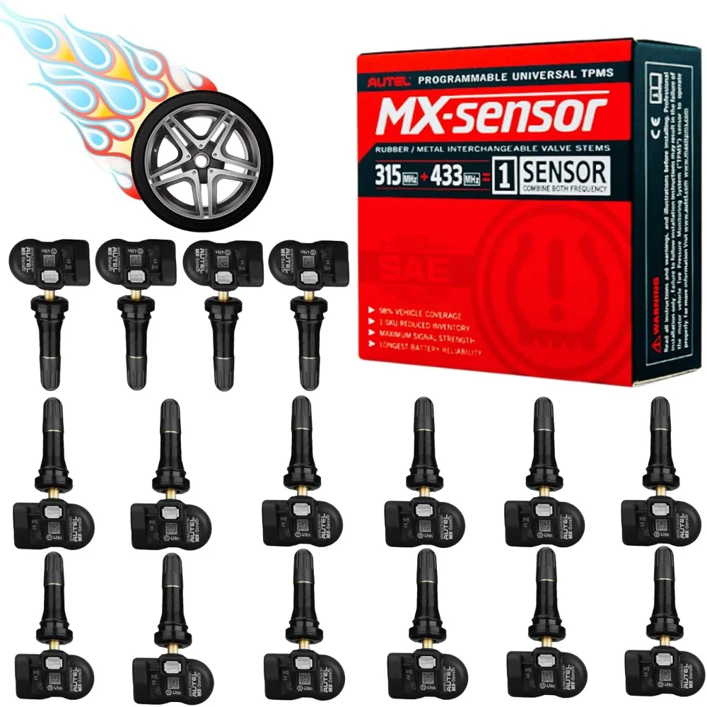 

MaxiTPMS MX Sensor 16pcs Pack Rubber Stem 315/433MHz TPMS Sensor Universal Tire Sensor Programmed by TPMS Tool