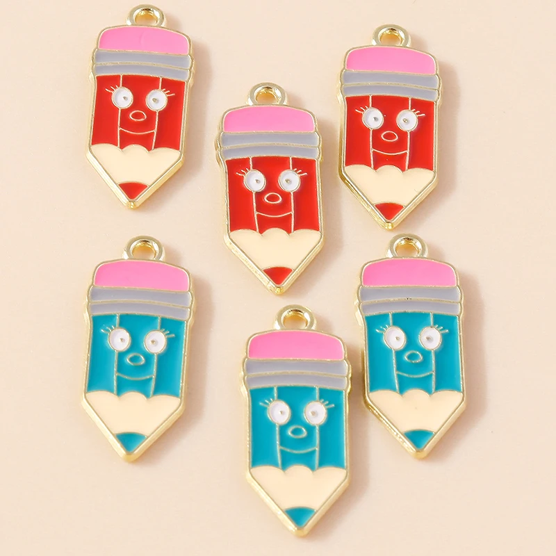 10pcs Enamel School Student Pen Pencil Charm for Jewelry Making Earring Bracelet Necklace Pendants Accessories Diy Craft