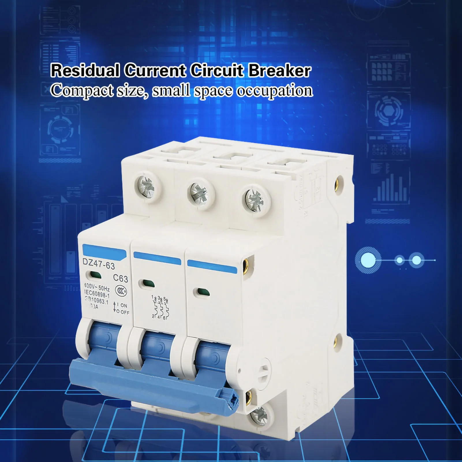 DZ47‑63 3Pole 63A RCCB Residual Current Circuit Breaker 220/380V Residual Current Circuit Breaker