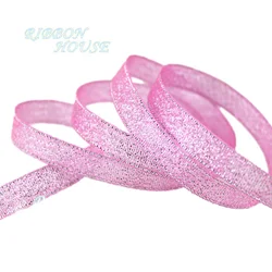 (25 yards/roll)3/8''(10mm) Pink Metallic Glitter Ribbon Colorful gift package ribbons wholesale