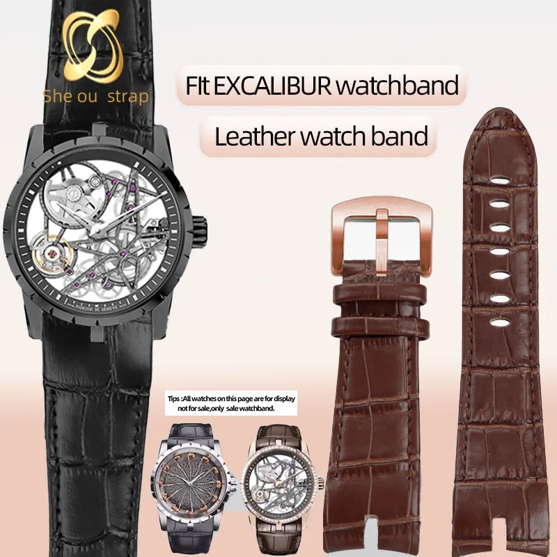 26mm Black Brown Cowhide Watch Strap For Roger Dubuis EXCALIBUR  Notch Watchband  Toothed Joint Leather Watch bracelet