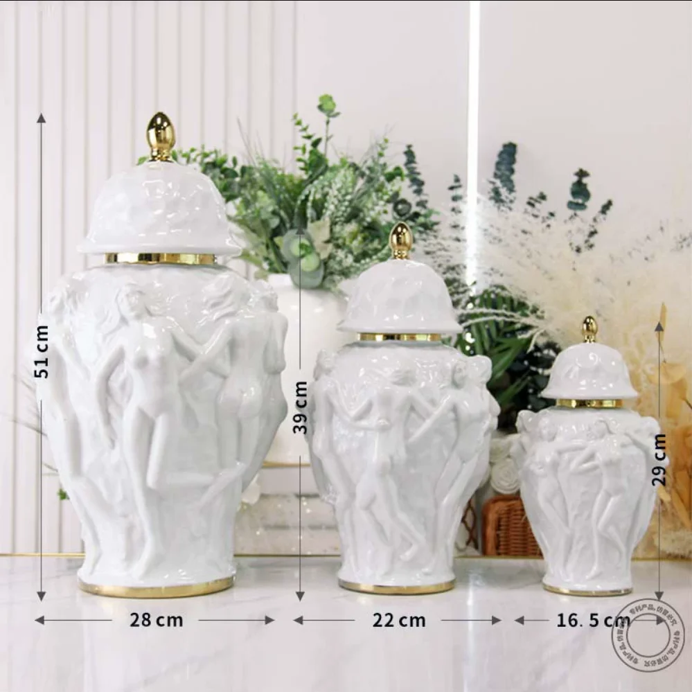Art Ceramic Vase Storage Tank with Lid Character Texture Decorative Vase Sculpture Ornament Flower Arrangement Hydroponic Vases