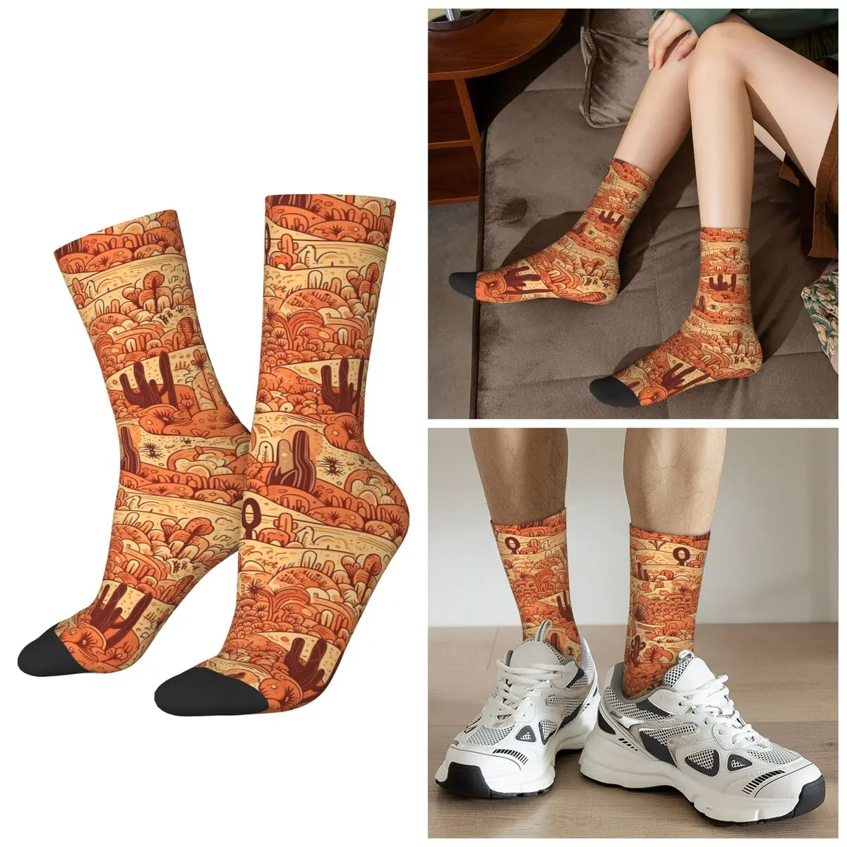 

Всесезонные носки в стиле вестерн с рисунком дикой пустыни, спортивные носки средней длины в стиле Харадзюку, влагоотводящие носки для мужчин и женщин