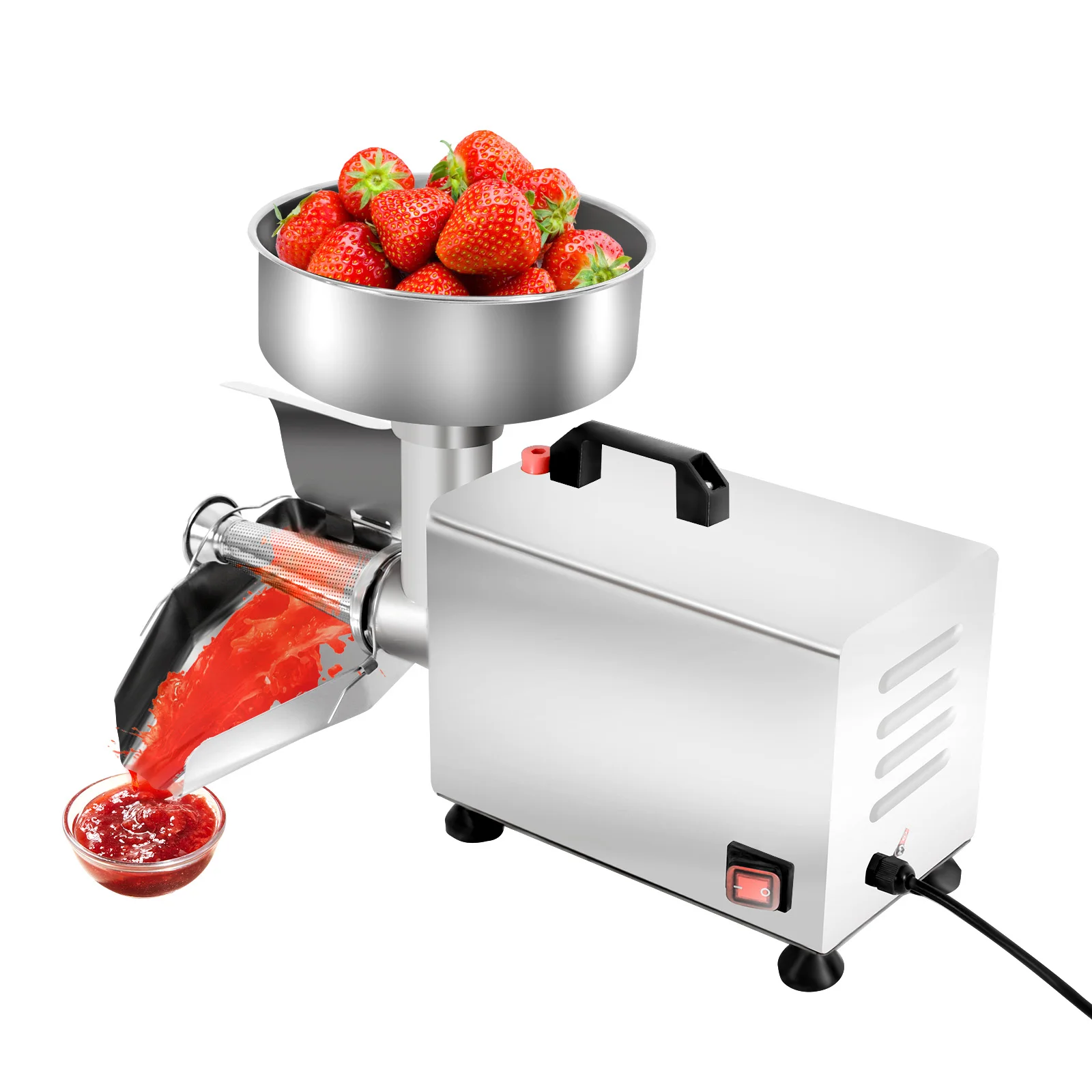 450W 110V Electric Tomato Strainer  Stainless Steel Tomato Milling Machine 50 Kg/H Strawberry Blueberry Food Press and Strainer with Funnel+Trough, Low Noise