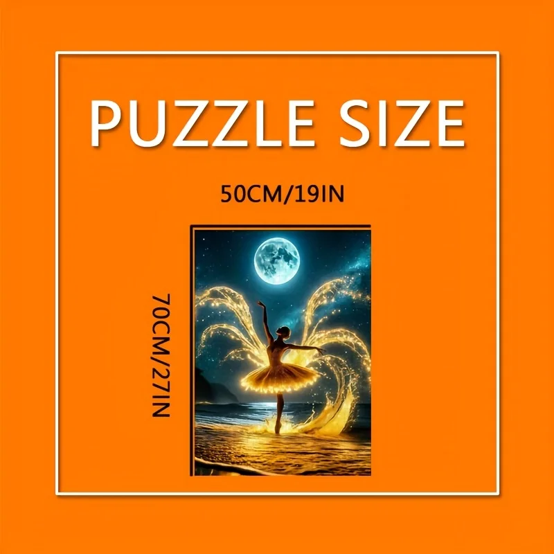 1000 قطعة من أحجية الصور المقطوعة - فتاة الرقص القمر مع شرارات ذهبية، تحدي راقصة الباليه السماء الليلية مع جزيئات متوهجة، Vib