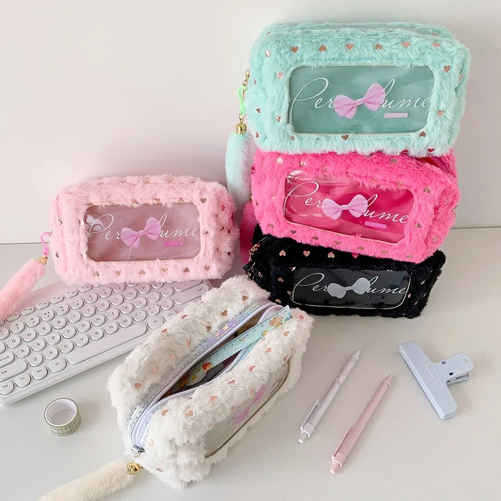Cute Bow Pencil Case Large Capacity Multifunctional Stationary Storage Bag Makeup Pouch