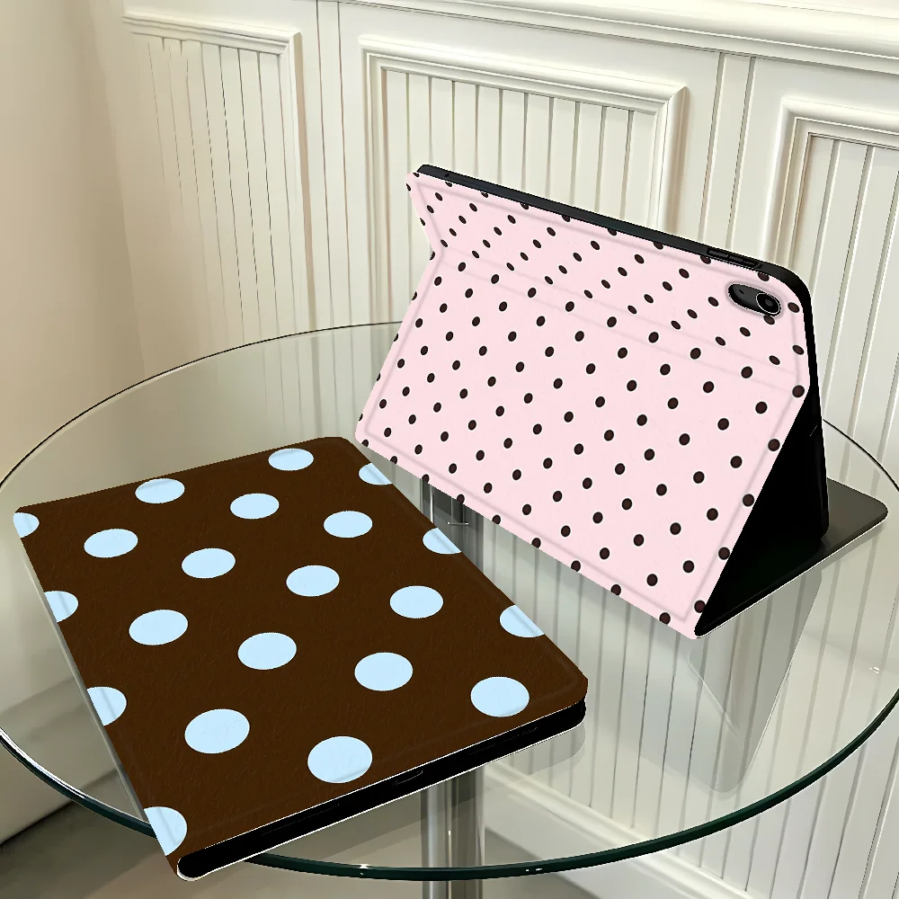 Brown Polka Dot Case for Apple iPad Pro11 13 10th 7/8/9th Air 11 13 M4 M3 M2 A16 2026 With Pencil Holder Air 4/5/6th