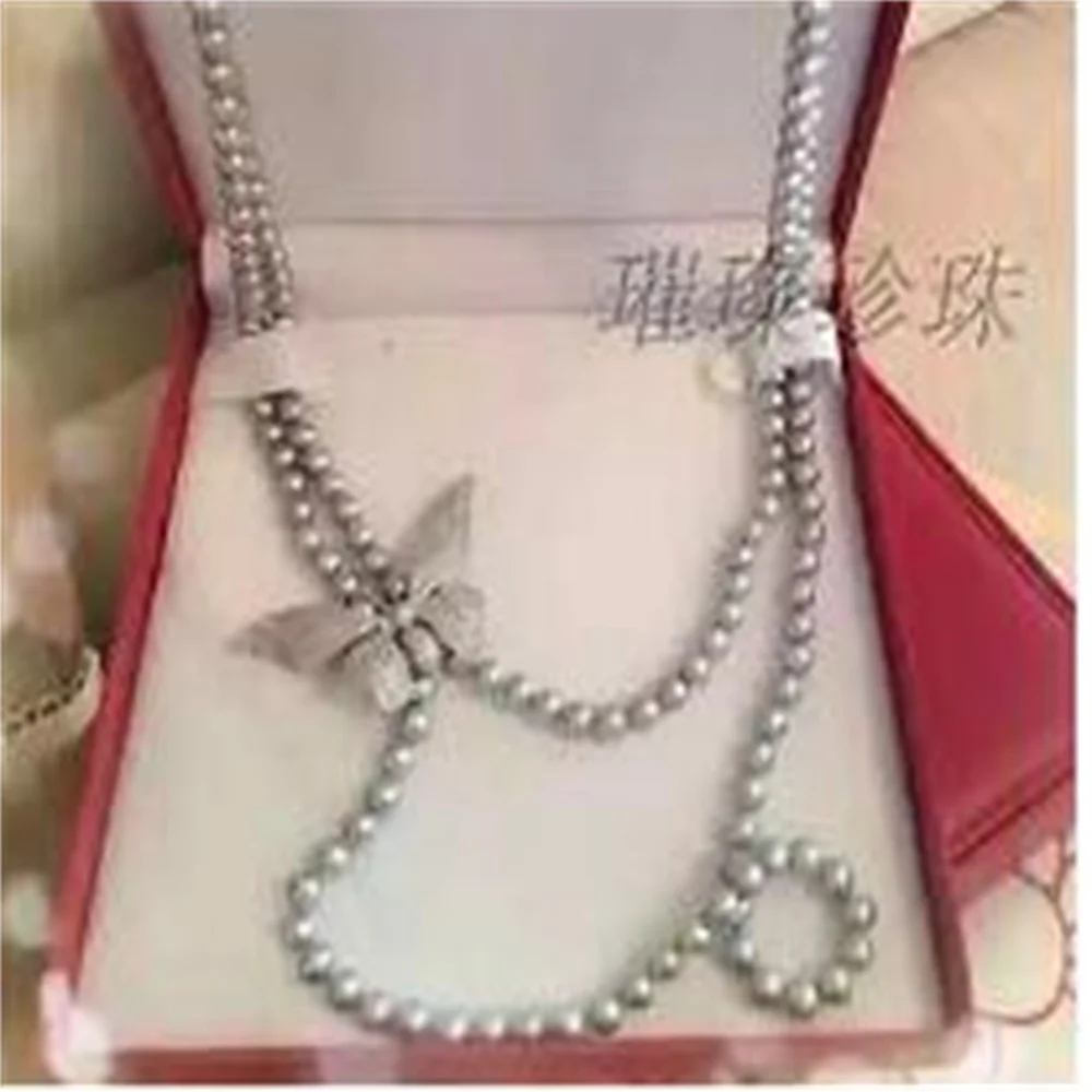 new design south sea round silver grey 9-10mm pearl necklace 38\