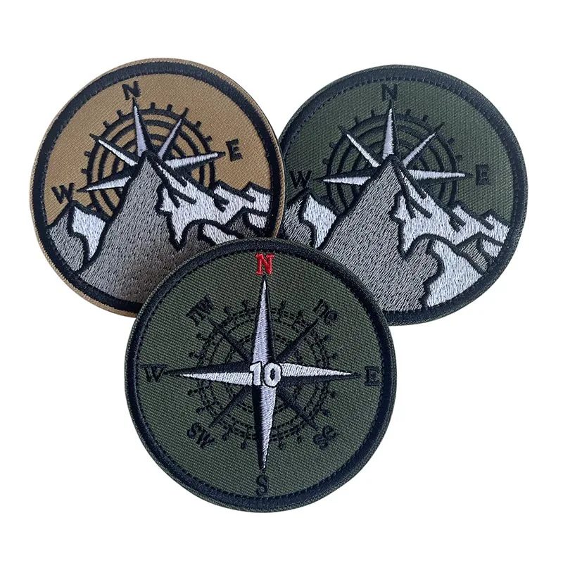 Compass,Mountain Range North Needle Morale Emblem Embroidery Patches,Military Tactical Sticker Clothes Applique Backpacks Badge