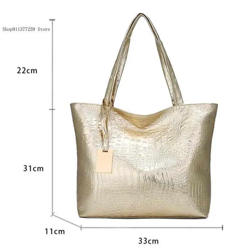 Casual Women Shoulder Bag Silver Gold Black Crocodile Pattern Handbag Pu Leather Women\'s Large Capacity Handbag