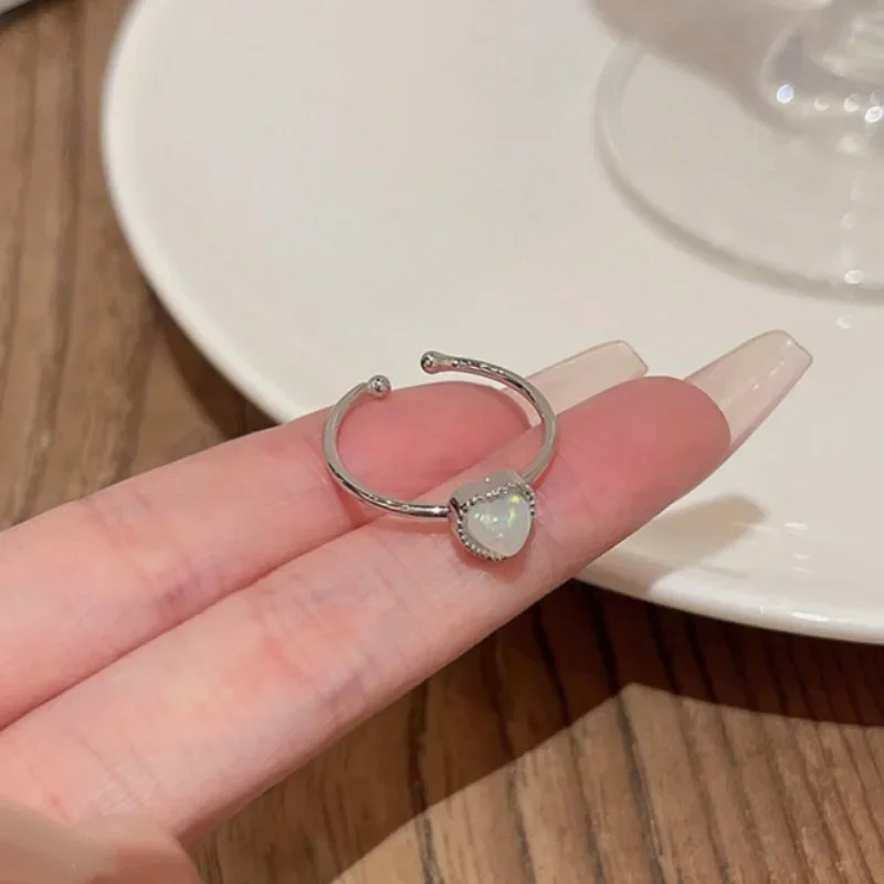 Leuke kleur hart bruiloft bruid ring voor vrouwen gevoel ontwerp wijsvinger verstelbare opening sieraden kleine liefde meisje handringen