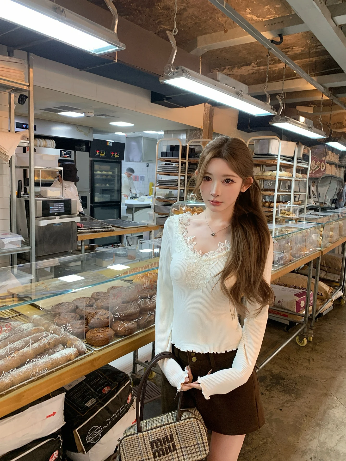 

Chen Daya Unique Knitted Base irt Women's Slim Fit V-Ne Pure Desire Inner Wear Top Korean Sle Commute Soft Long Sve