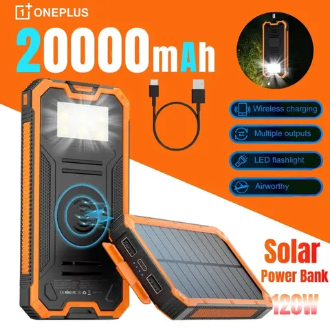 20000mAh 대용량 무선 태양광 PowerBank 케이블 내장 삼성 Apple용 지능형 디지털 디스플레이 레이저 광