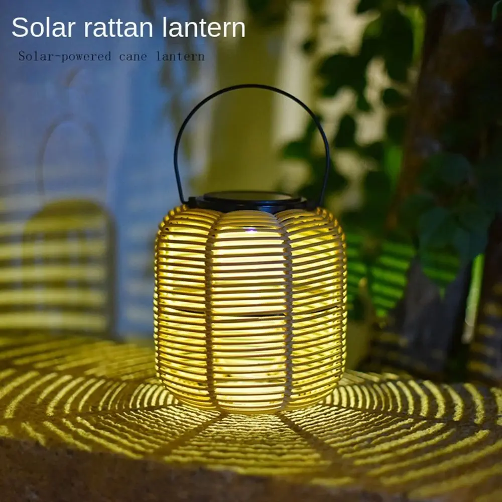 Landscape Solar Imitation Rattan Lantern Waterproof with Handle Rattan Yard Lantern Hollowed Atmosphere Weave Wind Lamp