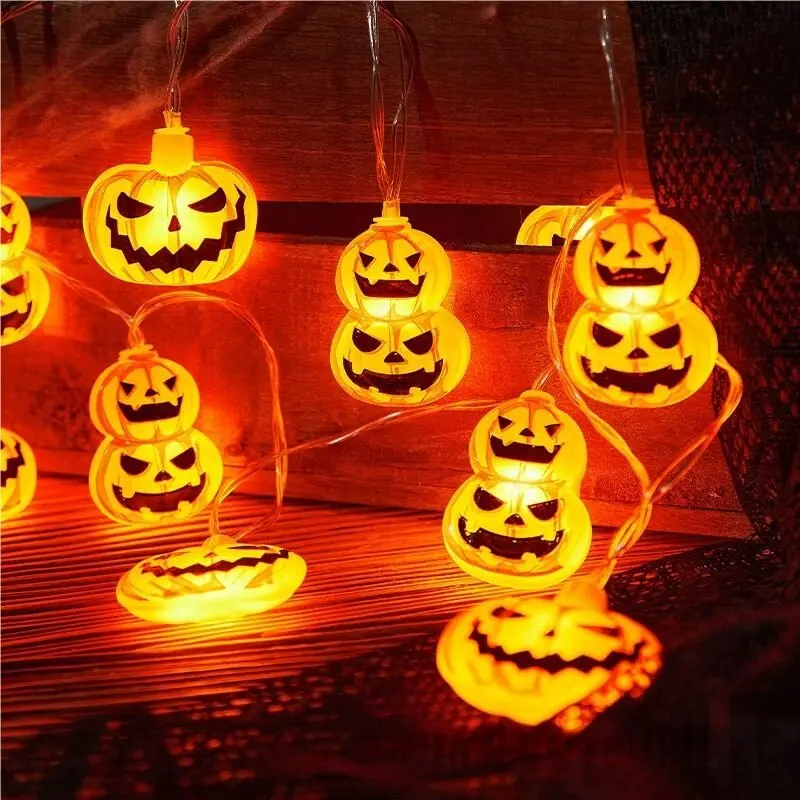 Halloween 10/20LED String Lights Battery Powered Pumpkin Decorative Lamps Home Bar Party Horror Lighting