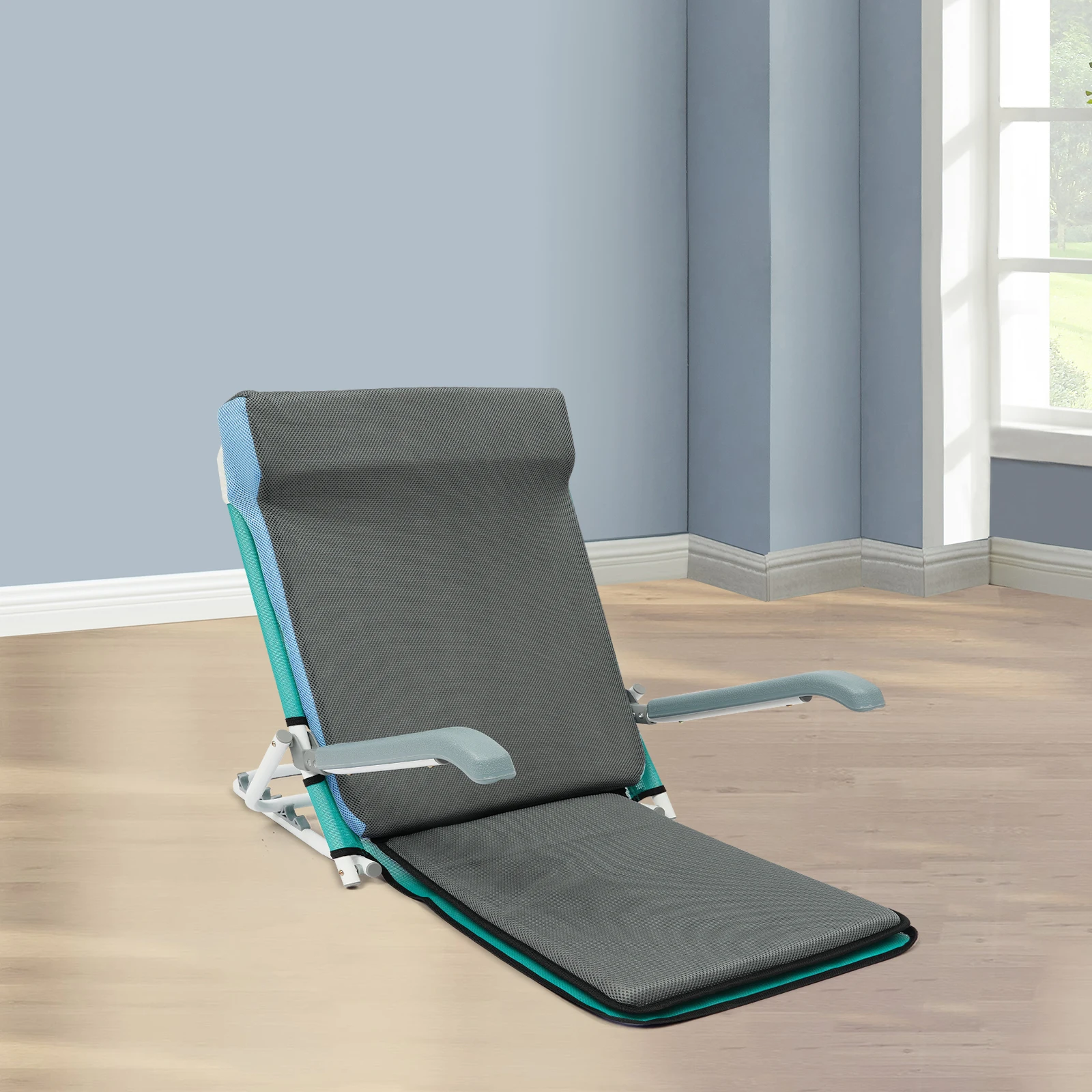 Adjustable Portable Folding Lifting Bed Backrest Lazy Sofa for Reading Seat Living Room Floor Sitting Lake Blue Grey