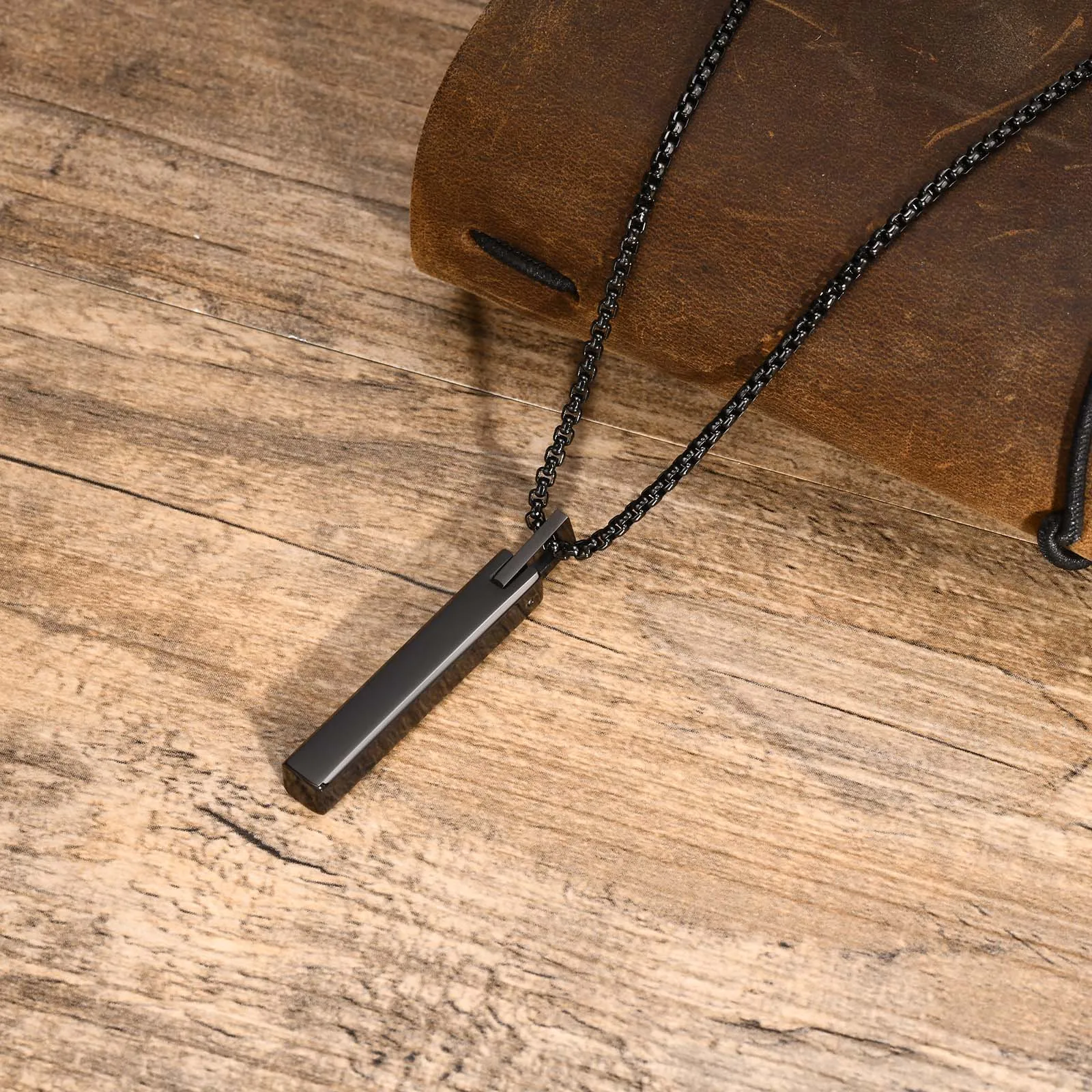 Männer 3d vertikale Bar Halsketten, einfache wasserdichte Edelstahl geometrische Anhänger Kragen Geschenke Schmuck mit Box-Kette – Detail 4