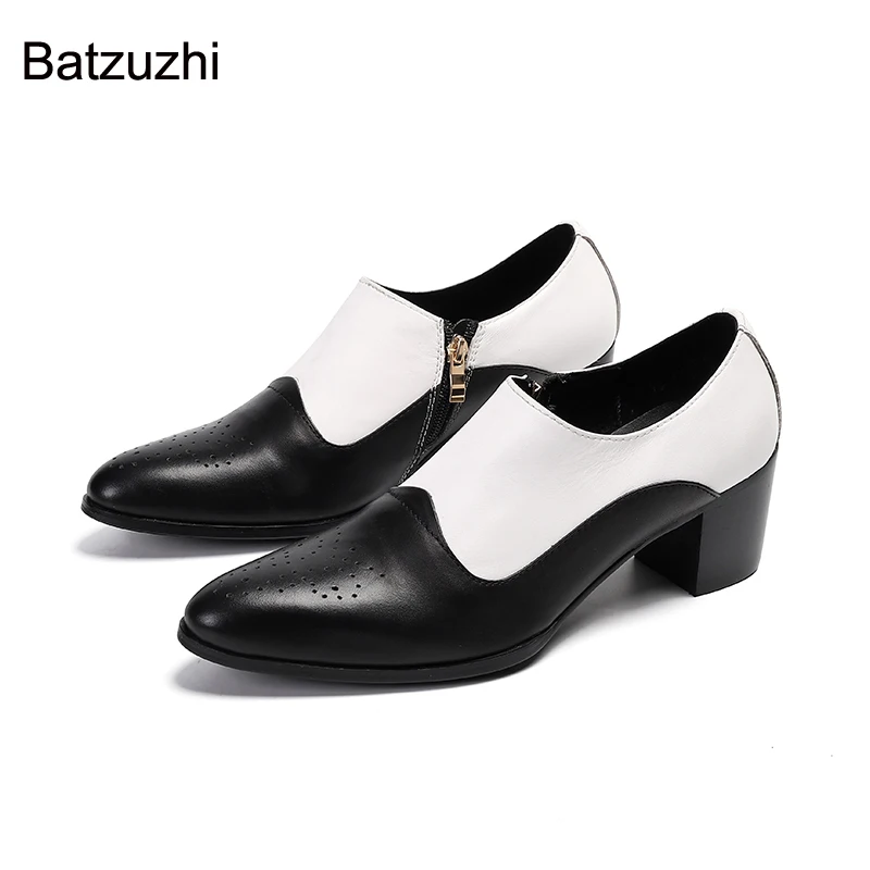 

Batzuzhi 7cm High Heels Japanese Style Fashion Men's Shoes Zip Soft Leather Dress Shoes Men Black Red Party and Wedding Zapatos