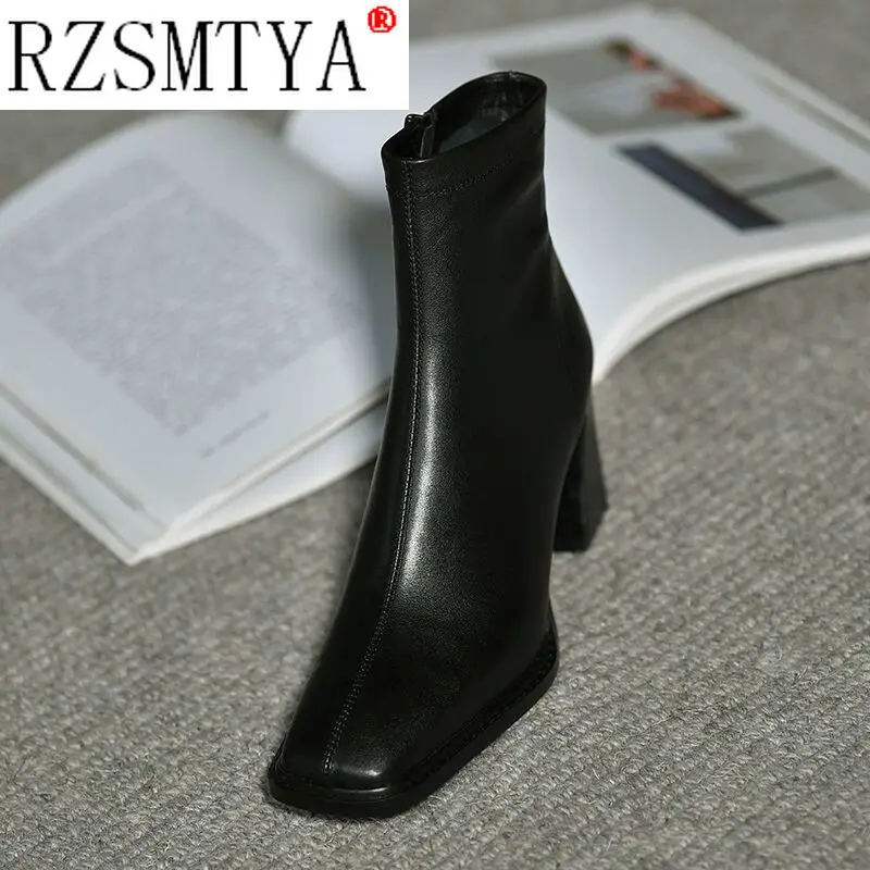 2022 Ankle Boots for Women Square Toe Fashion Shoes Autumn Winter Short Boots Zipper Square Heels Comfortable Lady Shoes