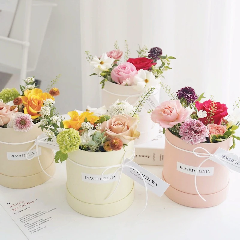 Round Flower Bucket Romantic Flower Arrangement Vase Valentine's Day Gifts Boxes Cardboard Packaging Box Party Supplies 12x12cm