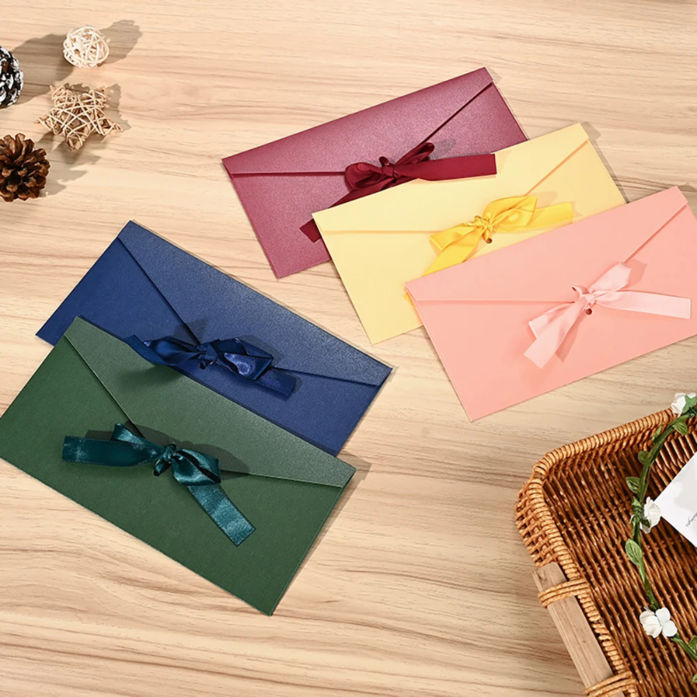 10PCS creative bow envelopes, DIY ribbons, event invitation letters, multiple colors to choose from, holiday gifts