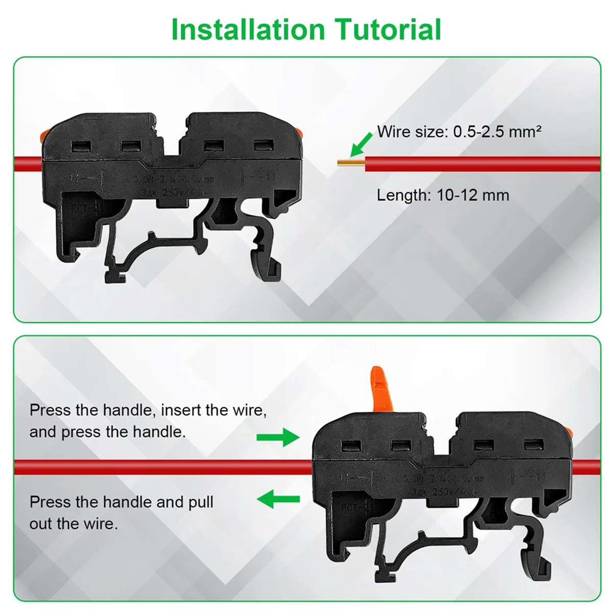 New Pack of 40 DIN Rail Terminals,0.08-4 mm² PCT-211 DIN Rail Terminals,Black Terminal Block Kit,Electrical Connection Block