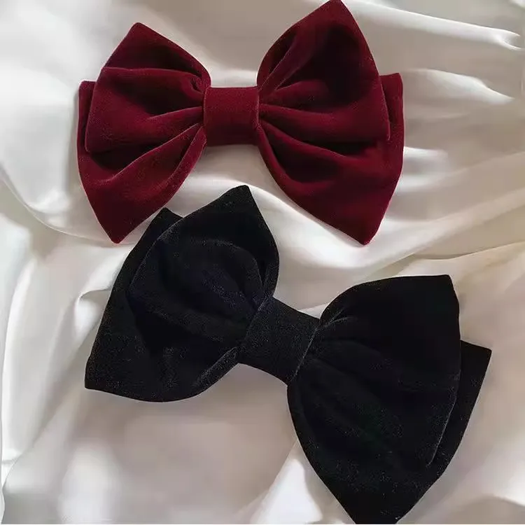 Fashion Black Velvet Bow Hair Pins Elegant Fabric Alloy Roses Hair Clips for Women Fashion Ponytail Barrette Heawear Accessories