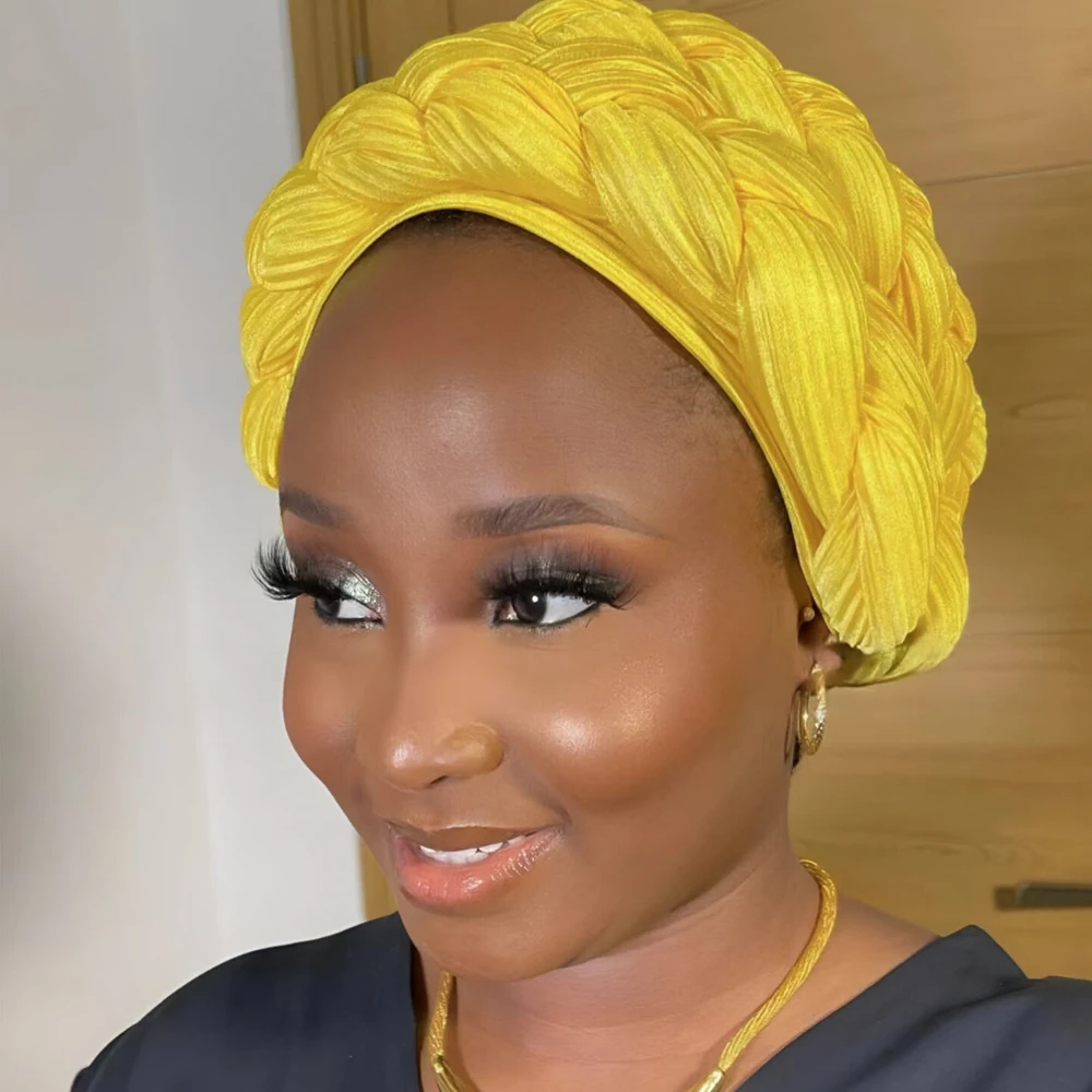 

Auto Gele African Headtie Bonnet Hat Turban for Women Muslim Head Wrap Scarf Braids Hijab Aso Oke Hijab Cap Nigeria Headscarf