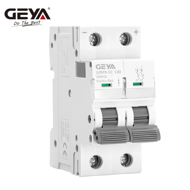 Geya-mini disjuntor elétrico, trilho din, dc, mcb, 6ka, 2p, 500v, 6a, 10a, 16a, 20a, 25a, 32a, 40a, 50a, 63a